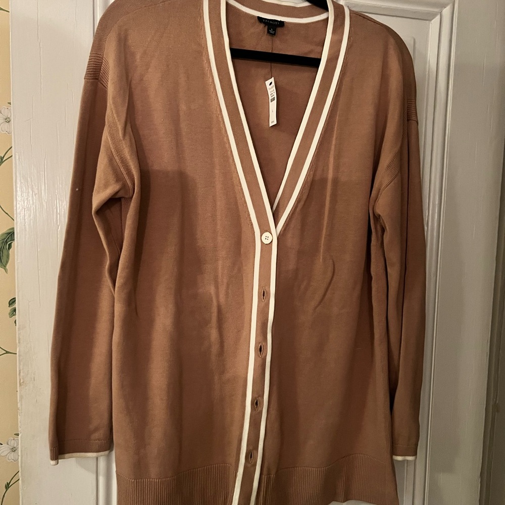Talbots Brown Cardigan with Cream Trim